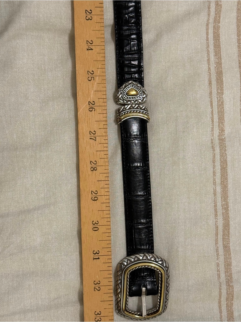 Vintage Reversible Black Brown Croc Embossed Leather Belt Western Size 28 S/M - Picture 5 of 15